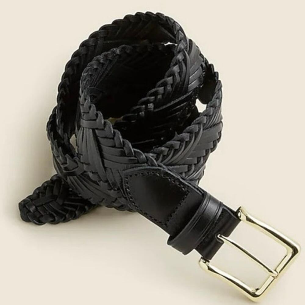 J. Crew Black Braided Belt with Gold Buckle